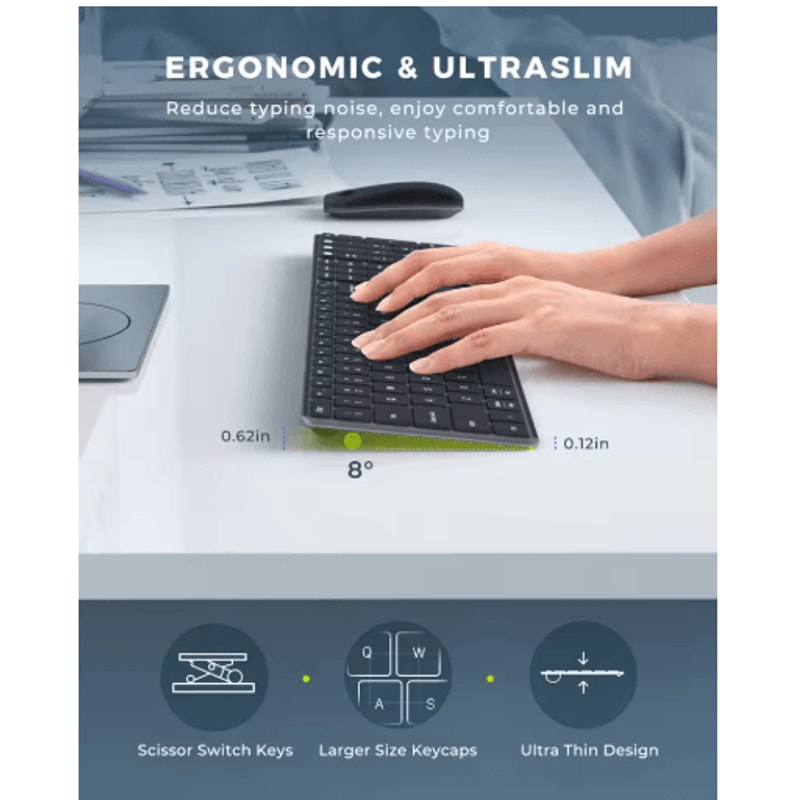 Seenda Bluetooth Keyboard And Mouse Combo MultiDevice Rechargeable Slim Wireless Set 0