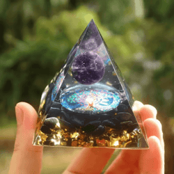 amethyst orgonite energy pyramid – reiki chakra healing crystal decor