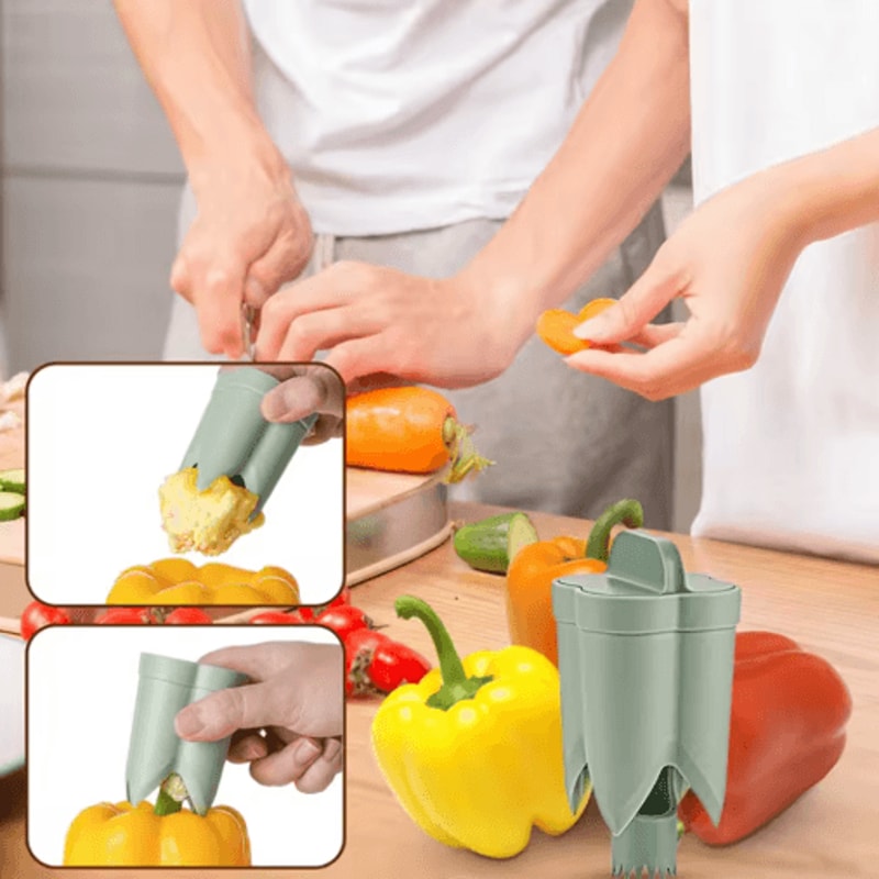 2in1 Fruit Pepper Corer Tool Easy Seed Remover Kitchen Utensil 6