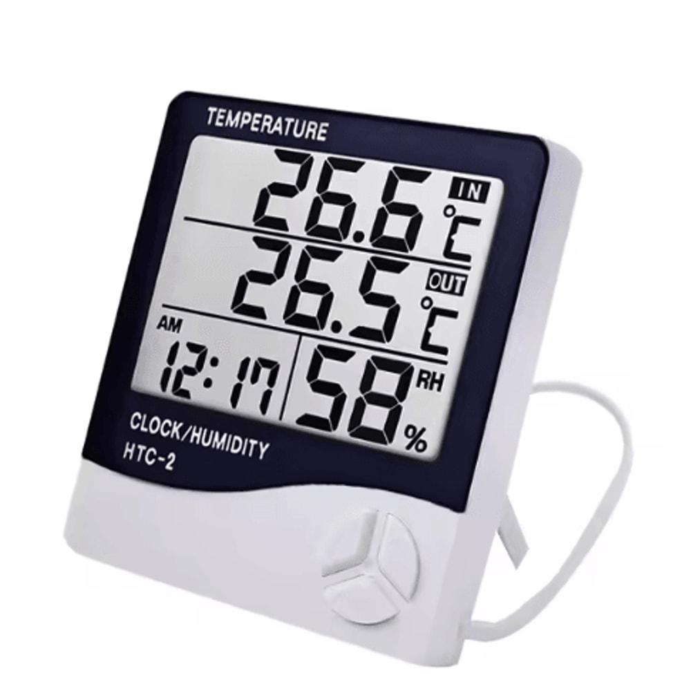 LCD Digital Thermometer Hygrometer Indoor Outdoor Temperature Humidity Monitor With Clock 2