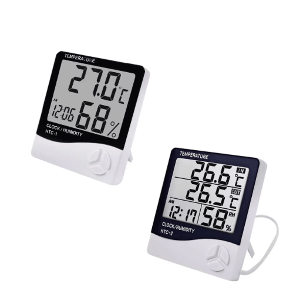 LCD Digital Thermometer Hygrometer Indoor Outdoor Temperature Humidity Monitor With Clock 4