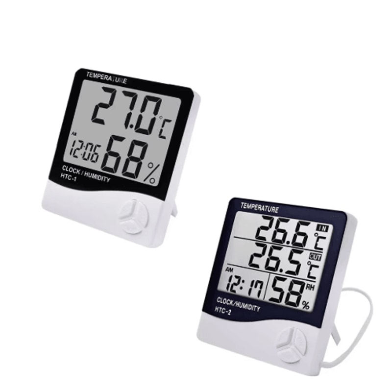 LCD Digital Thermometer Hygrometer Indoor Outdoor Temperature Humidity Monitor With Clock 4