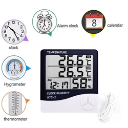 lcd digital thermometer hygrometer – indoor outdoor temperature & humidity monitor with clock