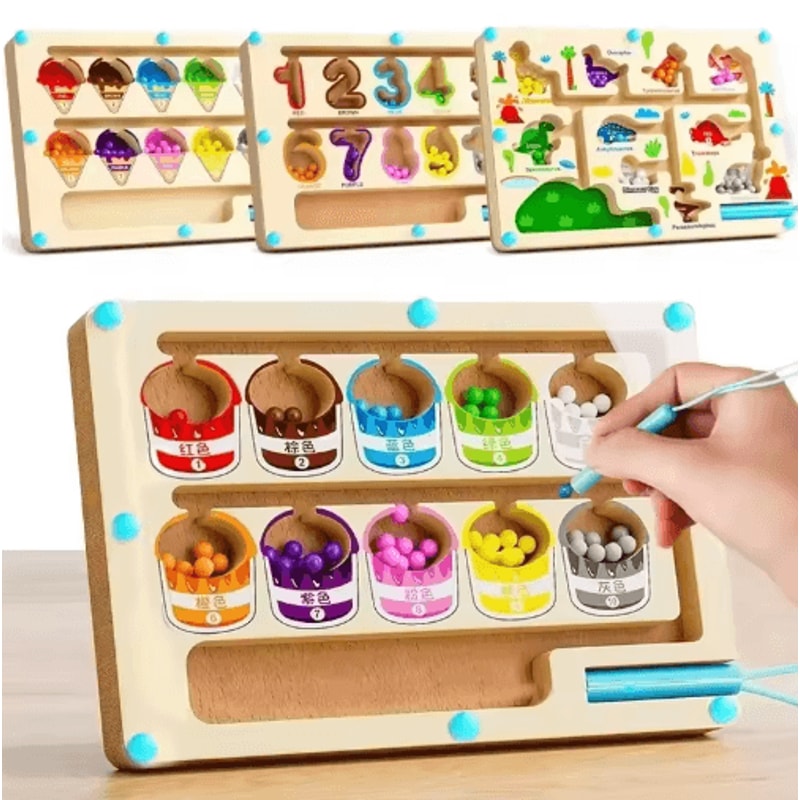 Montessori Magnetic Color Sorting Maze Wooden Educational Sensory Toy For Kids 0
