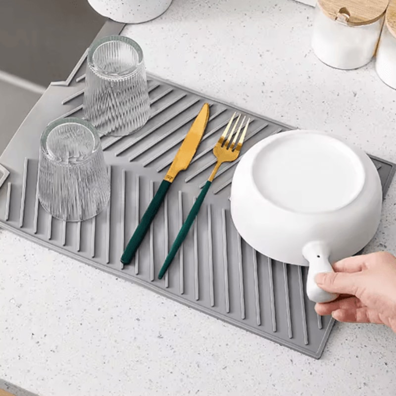 Silicone Dish Drying Mat Foldable HeatResistant Kitchen Draining Pad With Raised Edges 7