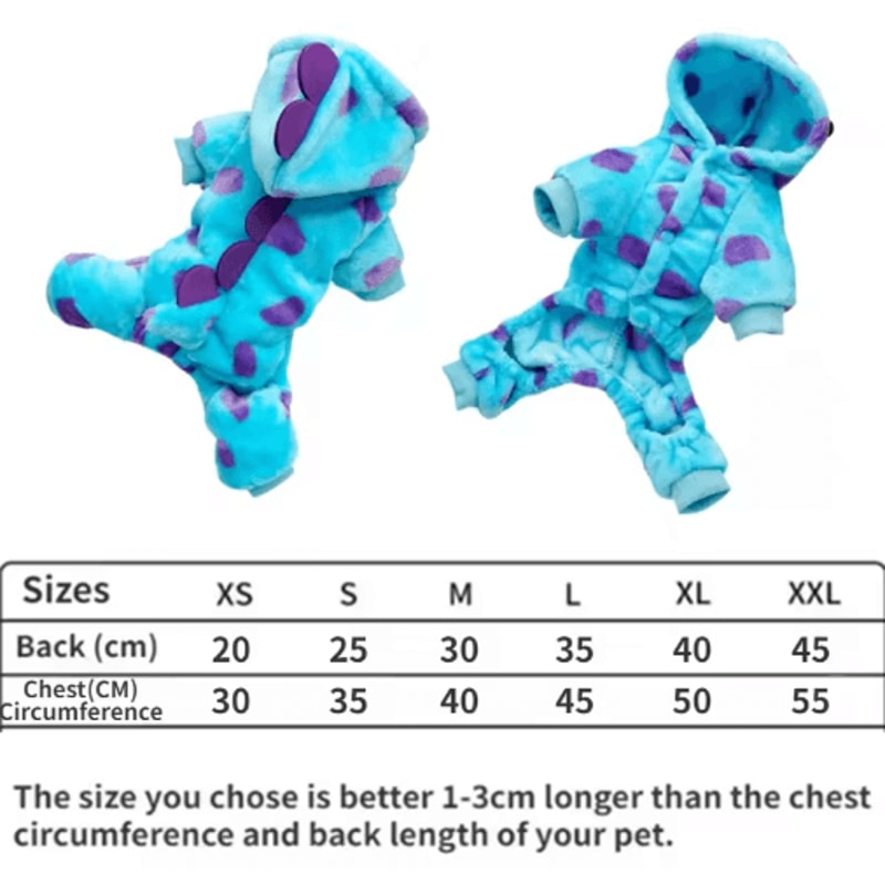 Blue Dinosaur Dog Winter Coat Warm Hooded Pet Jacket For Small Medium Dogs 2