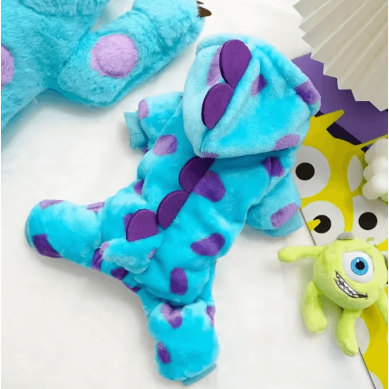 Blue Dinosaur Dog Winter Coat Warm Hooded Pet Jacket For Small Medium Dogs 3