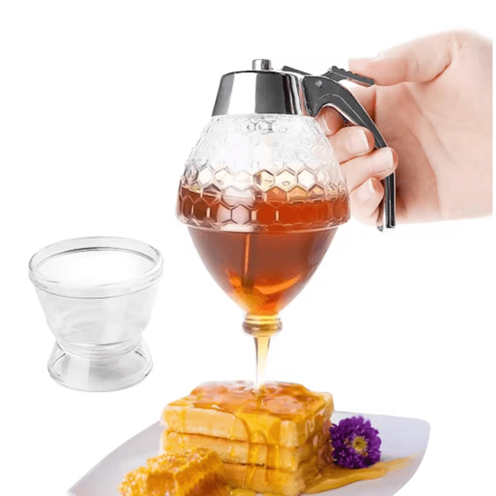 NoDrip Honey Dispenser Bottle Squeeze Syrup Jar With Stand For Easy Pouring 0