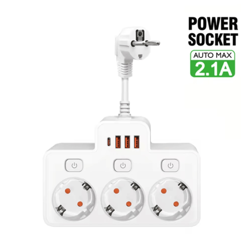 WallMounted Power Strip With USB Surge Protected EU Plug Adapter With Individual Switches 1