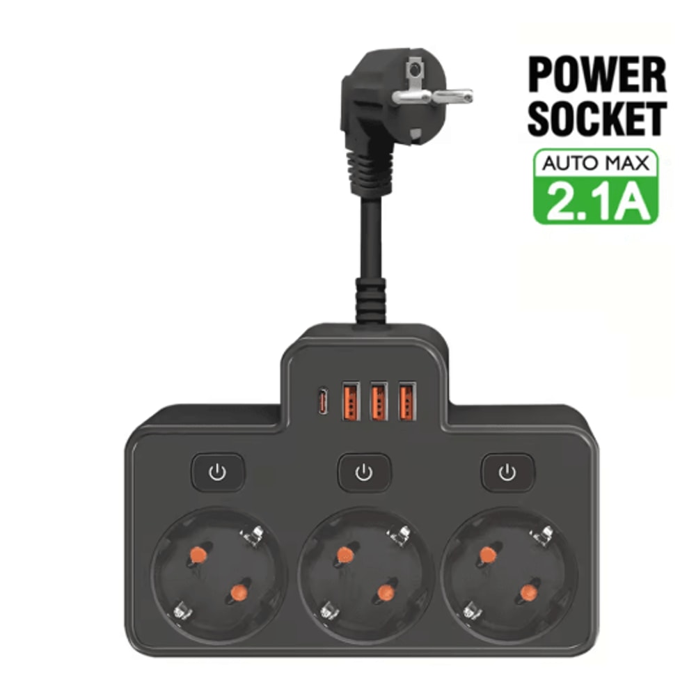 WallMounted Power Strip With USB Surge Protected EU Plug Adapter With Individual Switches 2