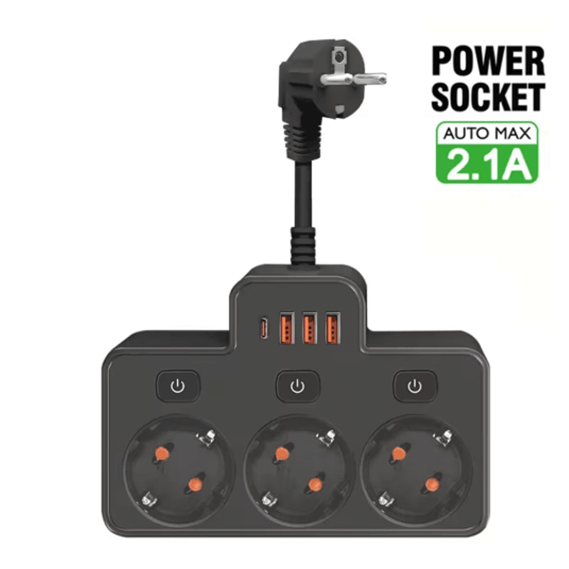 WallMounted Power Strip With USB Surge Protected EU Plug Adapter With Individual Switches 2