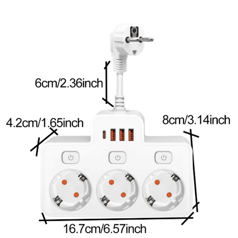 WallMounted Power Strip With USB Surge Protected EU Plug Adapter With Individual Switches 3