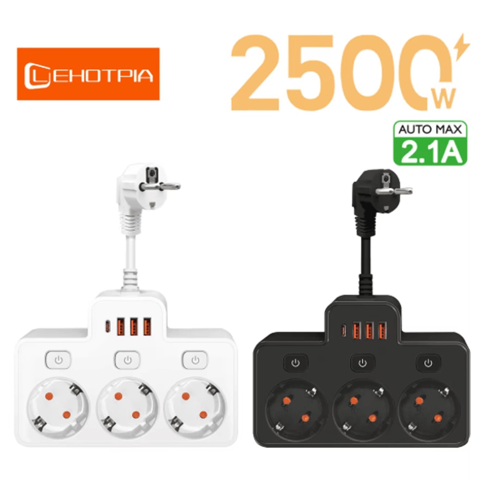 WallMounted Power Strip With USB Surge Protected EU Plug Adapter With Individual Switches 0