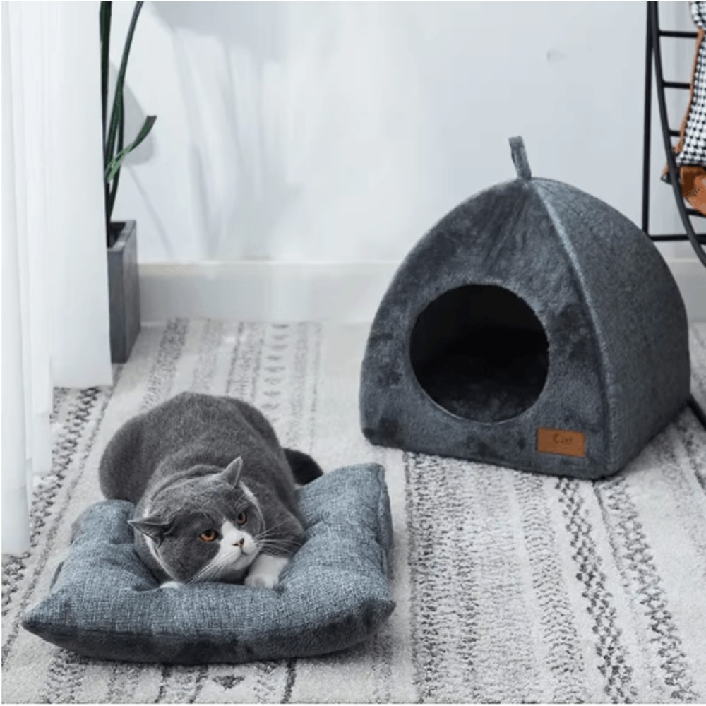 Triangle Cat Cave Bed Warm Enclosed Pet Nest For Deep Sleep Comfort 6