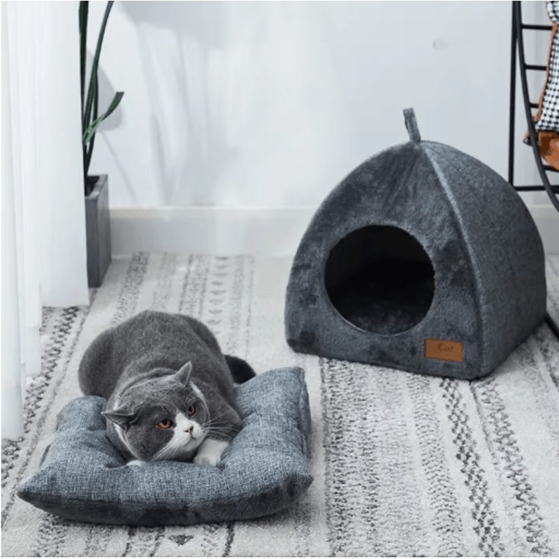 Triangle Cat Cave Bed Warm Enclosed Pet Nest For Deep Sleep Comfort 6