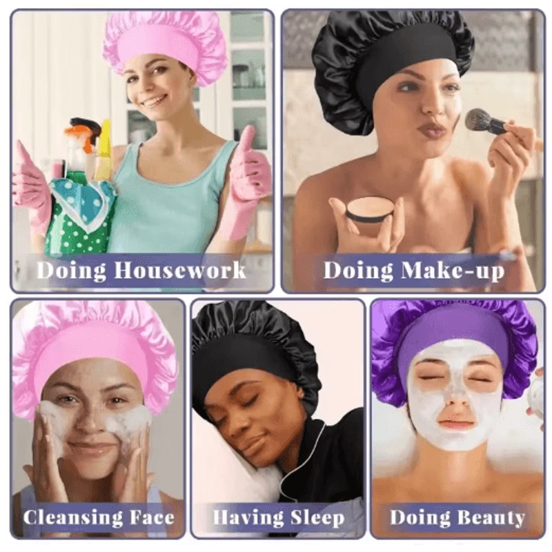 Silk Satin Hair Bonnet Large Satin Sleep Cap For Hair Protection Frizz Control 15