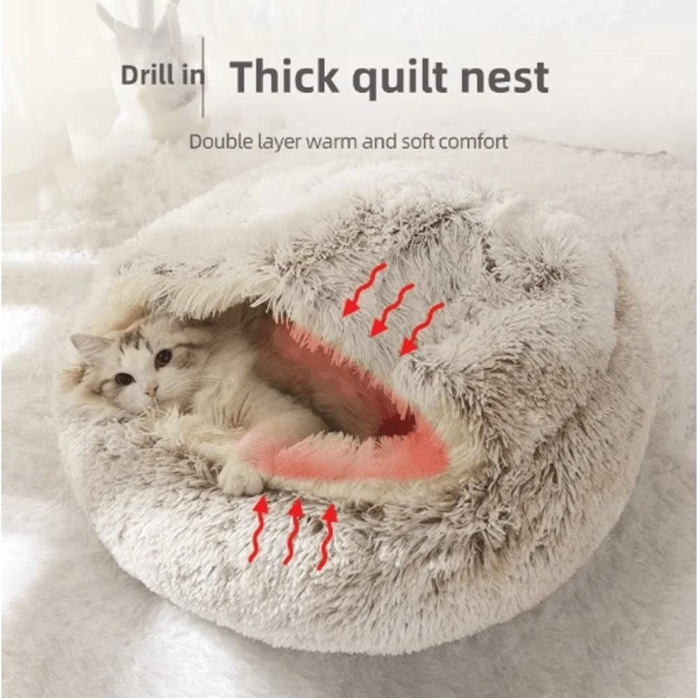 Plush SemiEnclosed Cat Bed Warm Winter Pet Nest For Cozy Comfort 10
