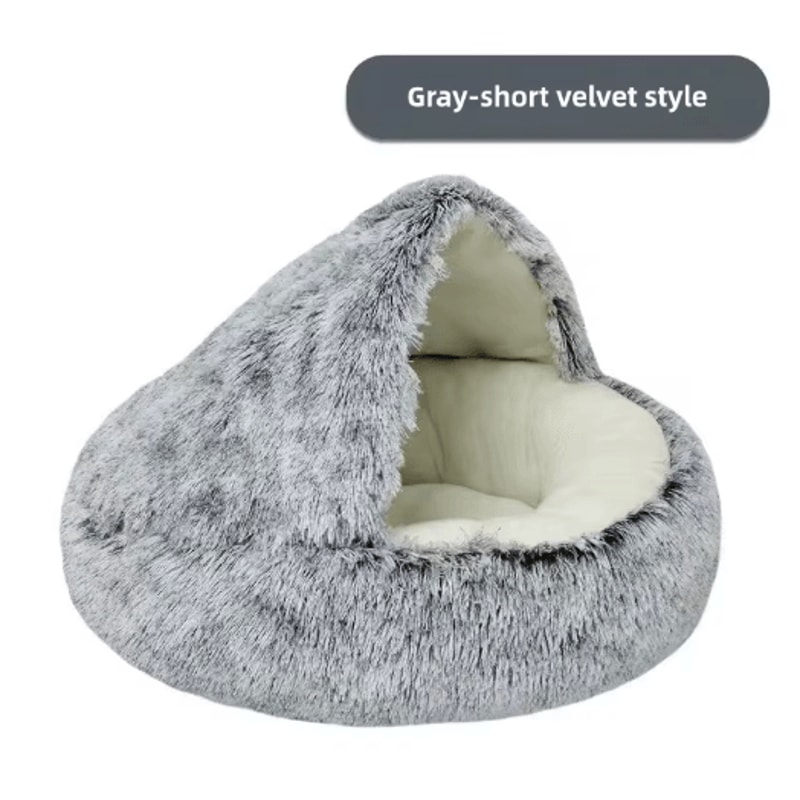 Plush SemiEnclosed Cat Bed Warm Winter Pet Nest For Cozy Comfort 3