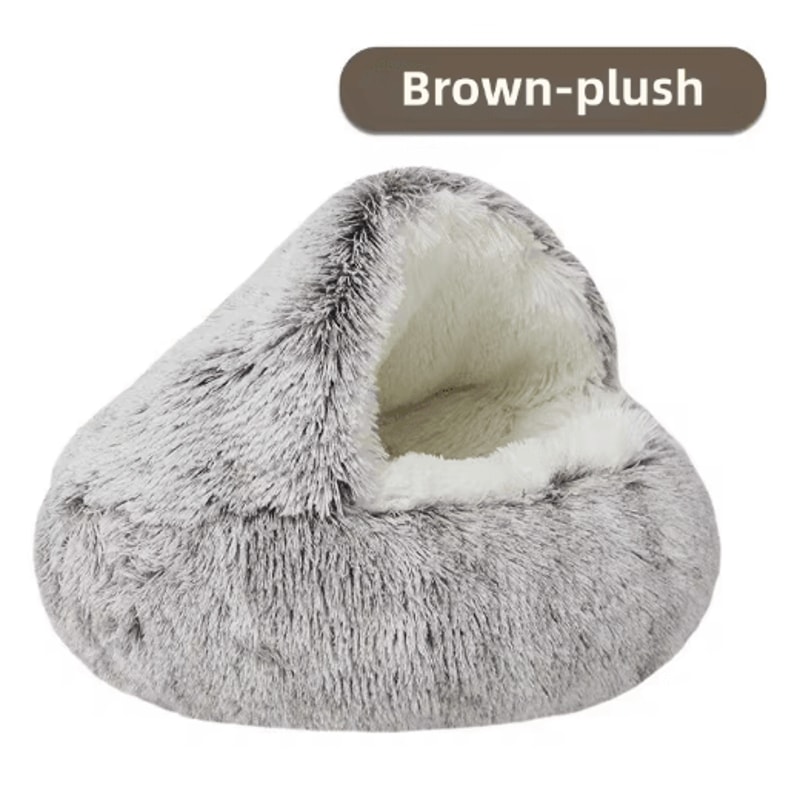 Plush SemiEnclosed Cat Bed Warm Winter Pet Nest For Cozy Comfort 6