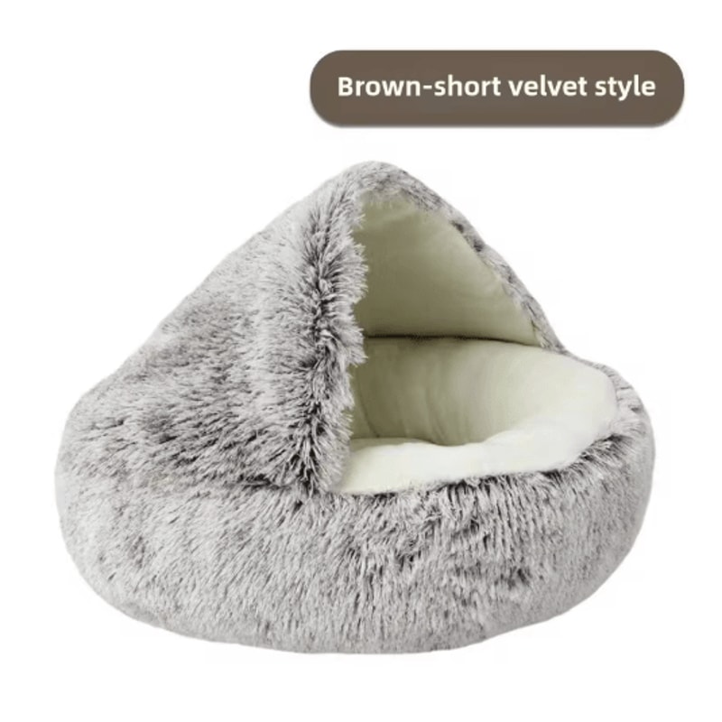 Plush SemiEnclosed Cat Bed Warm Winter Pet Nest For Cozy Comfort 7