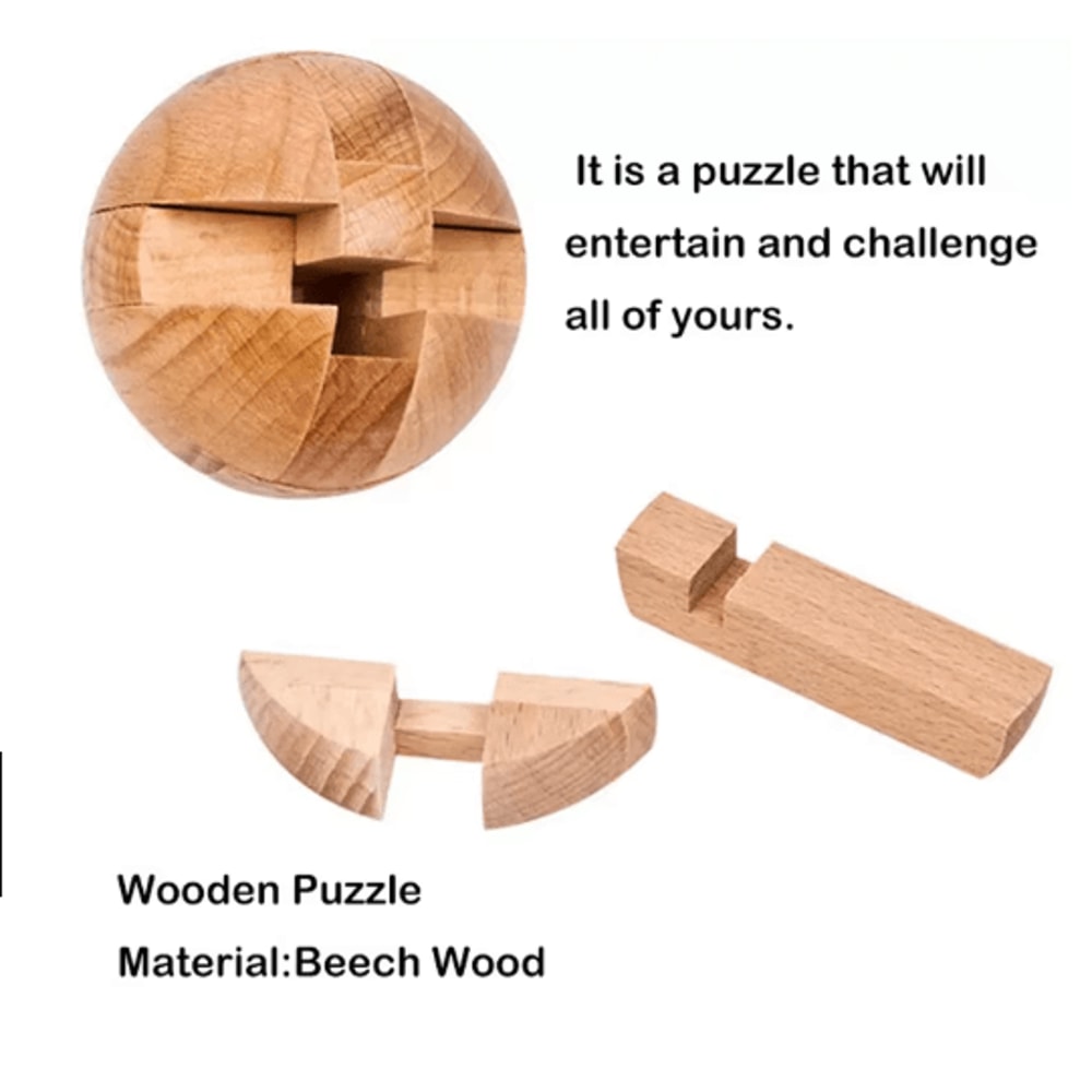 Wooden Kongming Lock Puzzle 3D Sphere Brain Teaser For Kids Adults 2