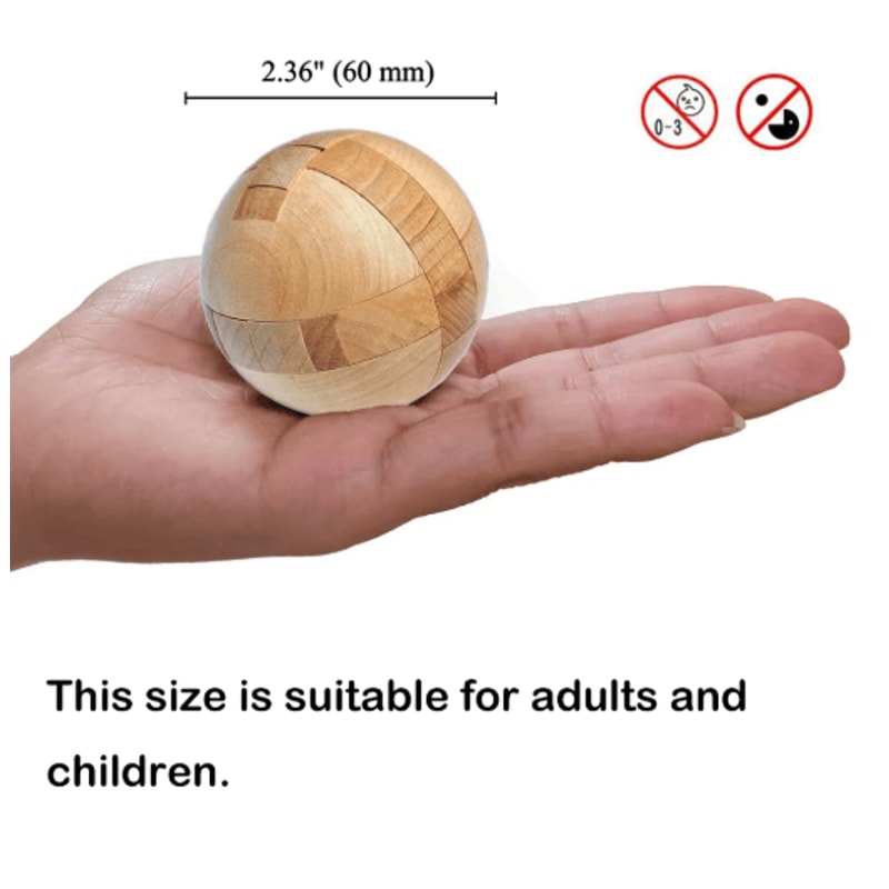 Wooden Kongming Lock Puzzle 3D Sphere Brain Teaser For Kids Adults 3