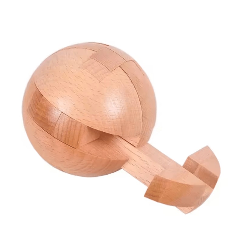Wooden Kongming Lock Puzzle 3D Sphere Brain Teaser For Kids Adults 4
