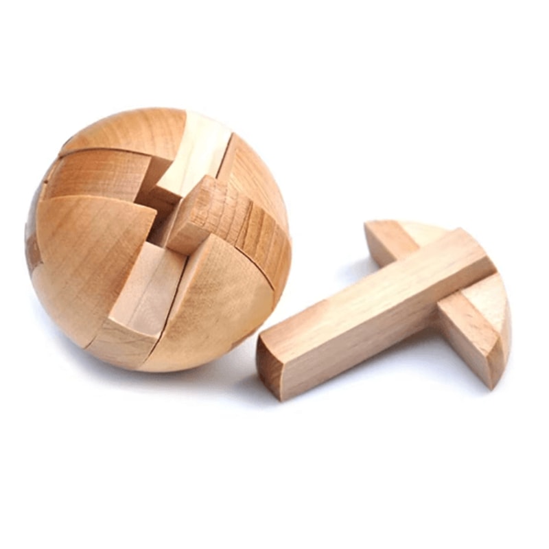 Wooden Kongming Lock Puzzle 3D Sphere Brain Teaser For Kids Adults 5