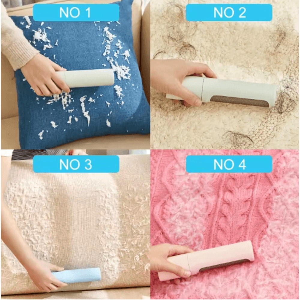 2in1 Reusable Pet Hair Remover Brush With Self Cleaning Lint Roller For Clothes Furniture 7