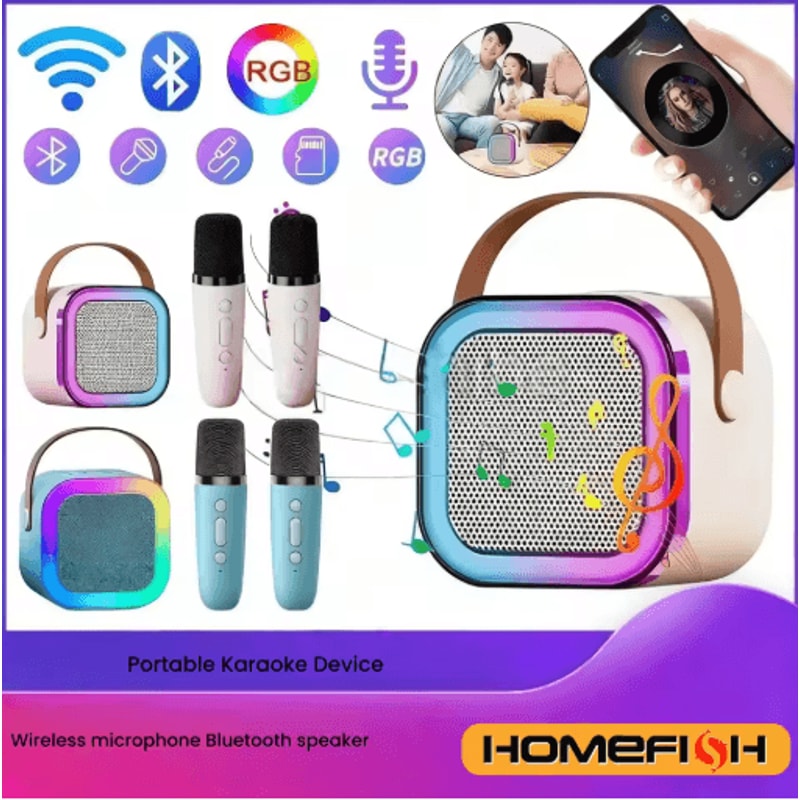HOMEFISH K12 Portable Karaoke Machine With Wireless Microphones Bluetooth Speaker System 8