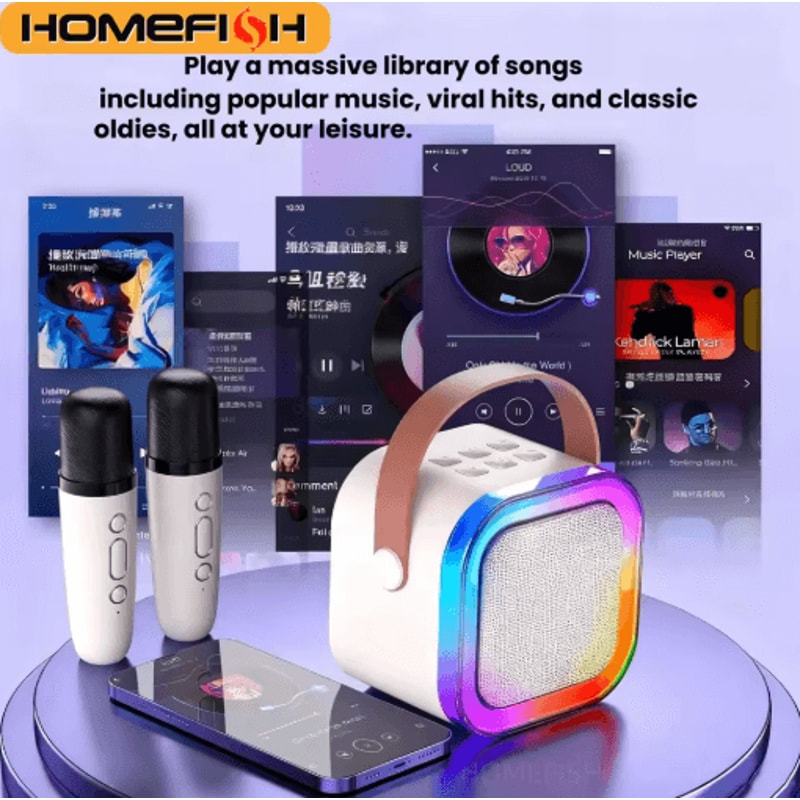 HOMEFISH K12 Portable Karaoke Machine With Wireless Microphones Bluetooth Speaker System 0