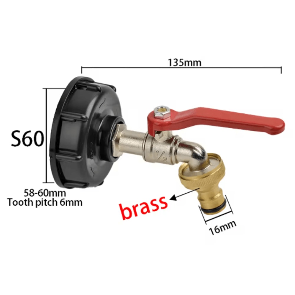 IBC Tank Tap Adapter S60x6 With 16mm Quick Connect Brass Valve For Garden Home Use 2