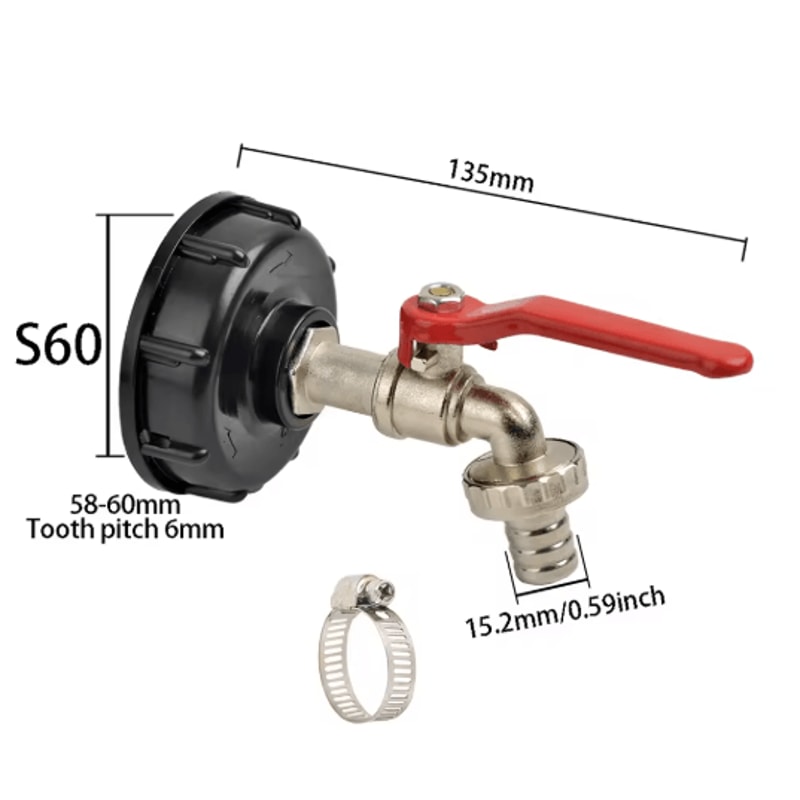 IBC Tank Tap Adapter S60x6 With 16mm Quick Connect Brass Valve For Garden Home Use 9
