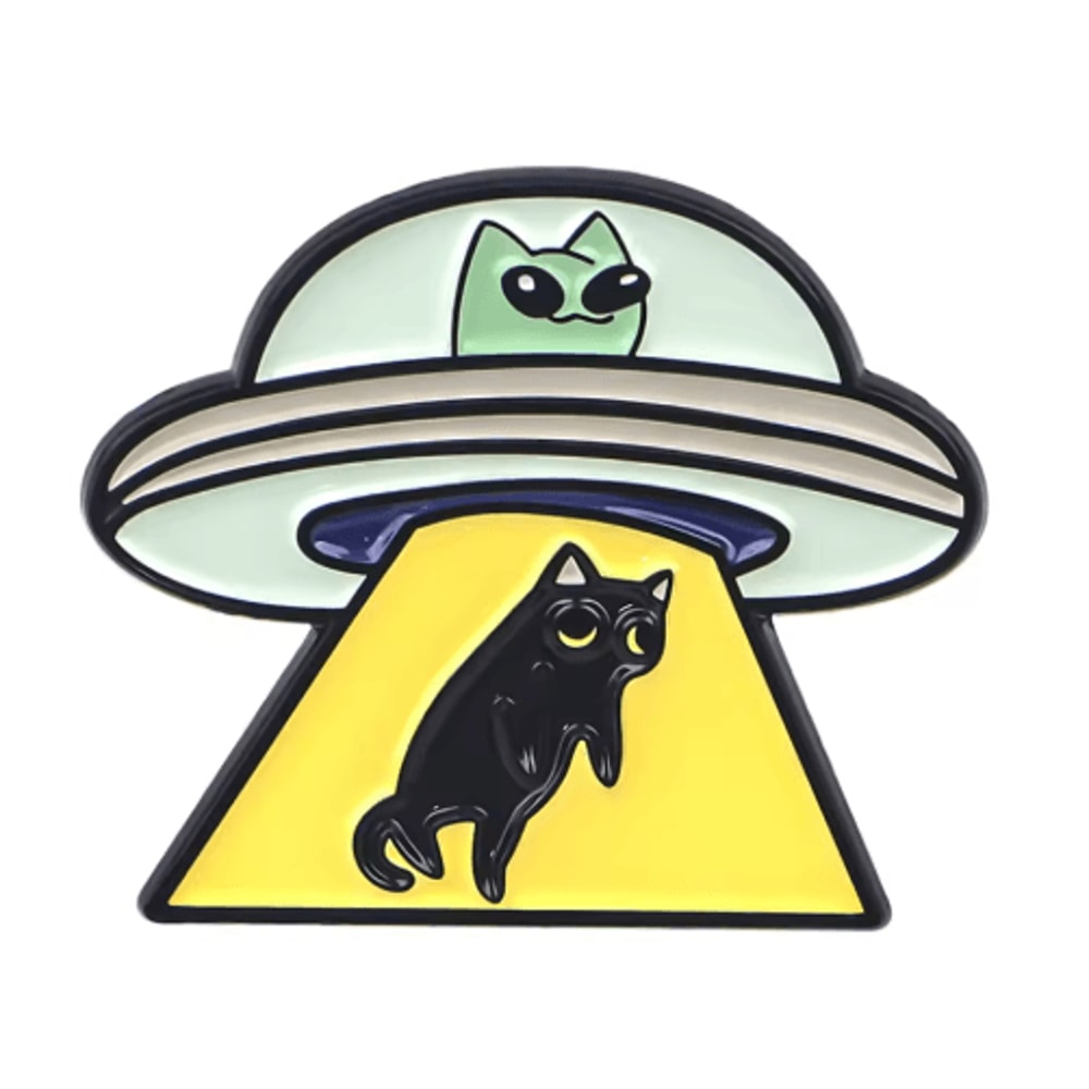 UFO Alien Black Cat Enamel Pin Brooch For Bags Jackets Cosplay 1