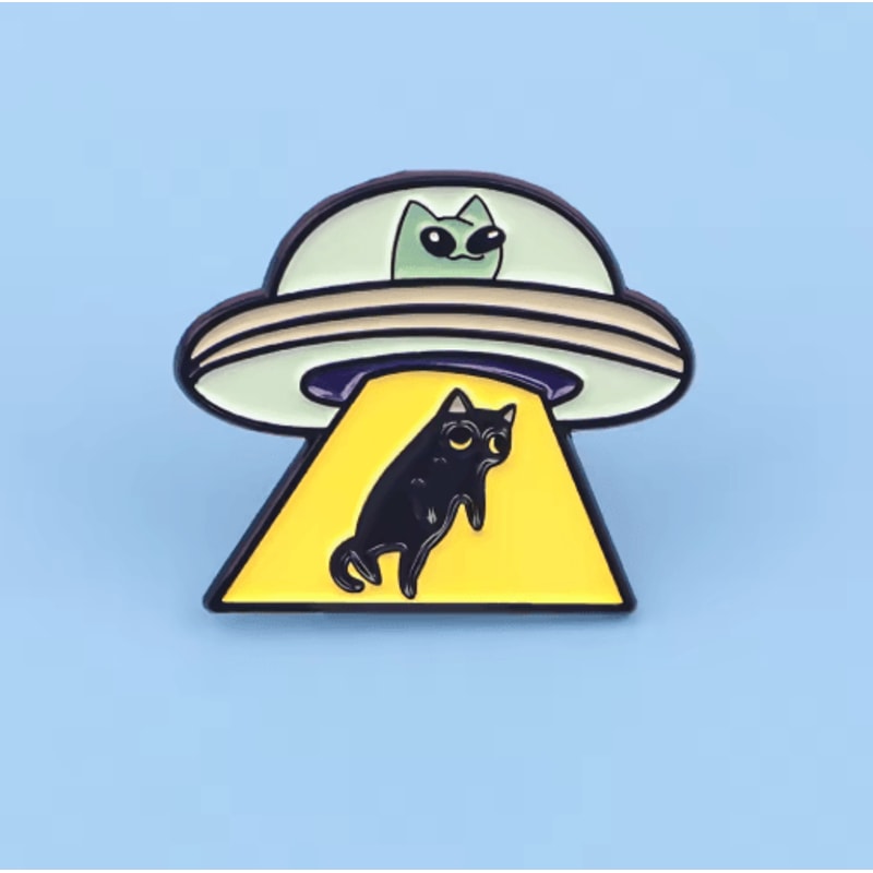 UFO Alien Black Cat Enamel Pin Brooch For Bags Jackets Cosplay 2