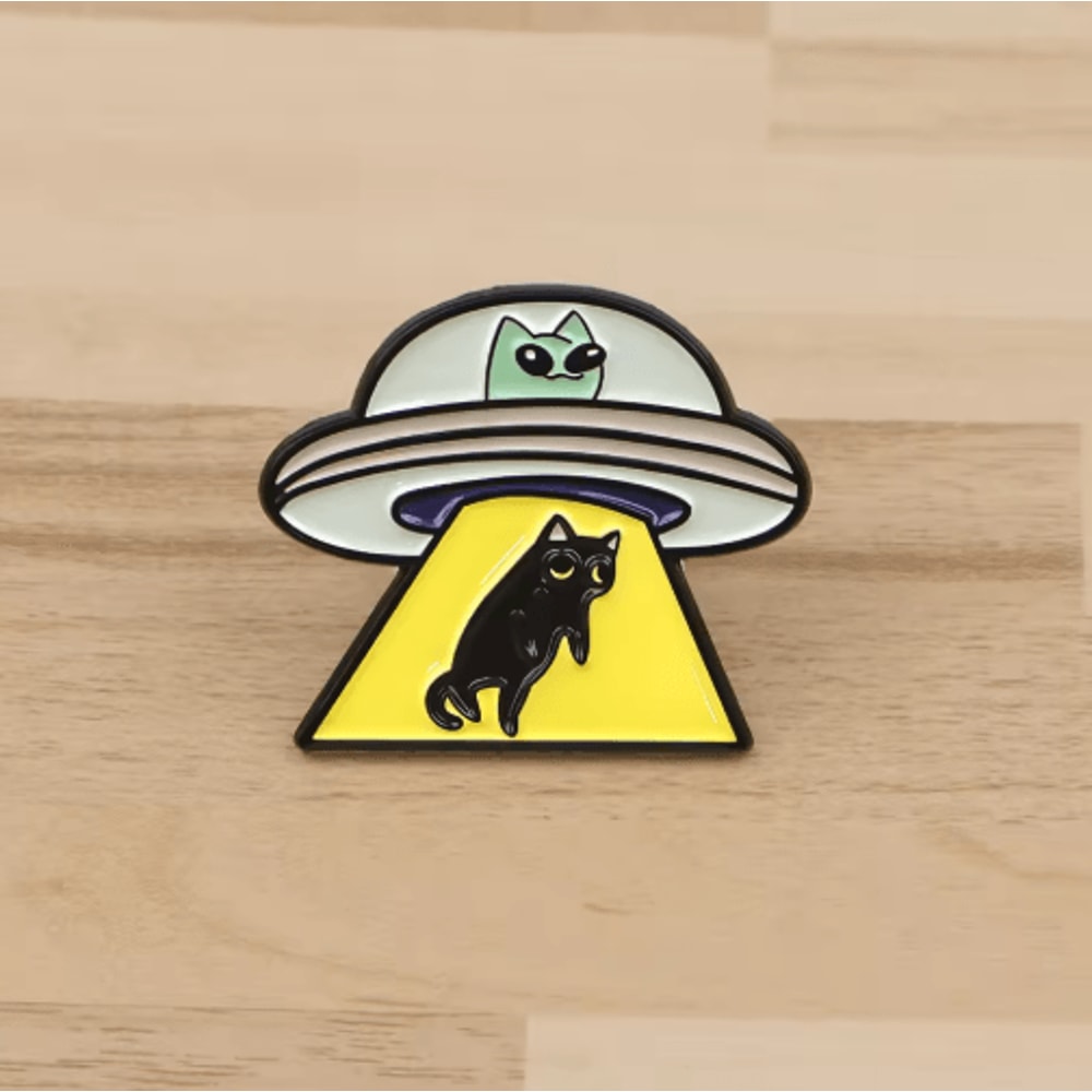 UFO Alien Black Cat Enamel Pin Brooch For Bags Jackets Cosplay 0