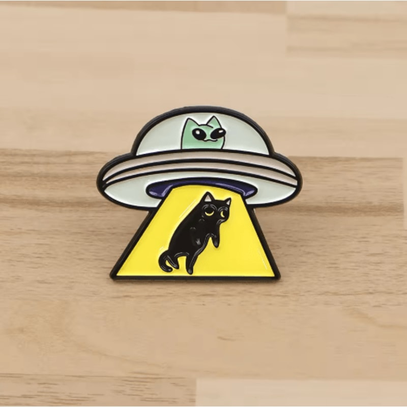 UFO Alien Black Cat Enamel Pin Brooch For Bags Jackets Cosplay 0
