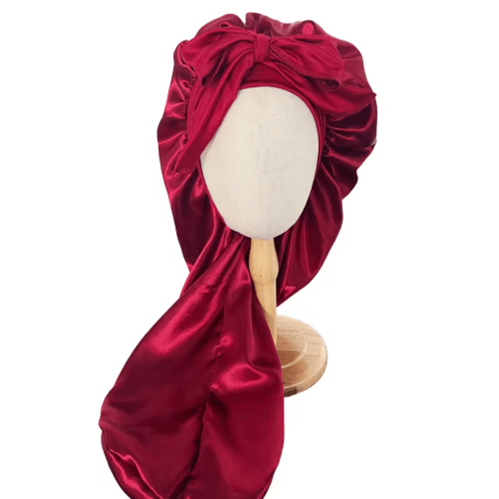 SilkEase Long Satin Bonnet Elastic Headband Set For Overnight Hair Protection 7