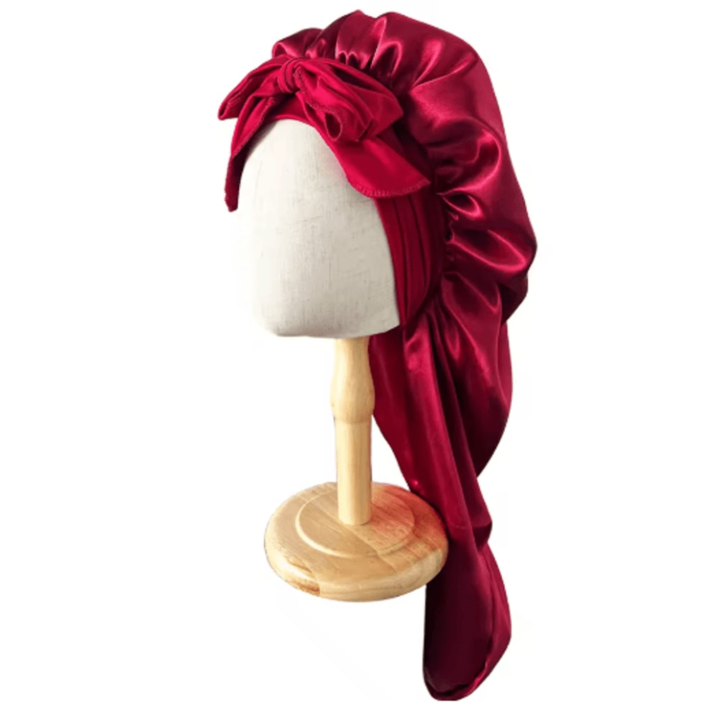SilkEase Long Satin Bonnet Elastic Headband Set For Overnight Hair Protection 8