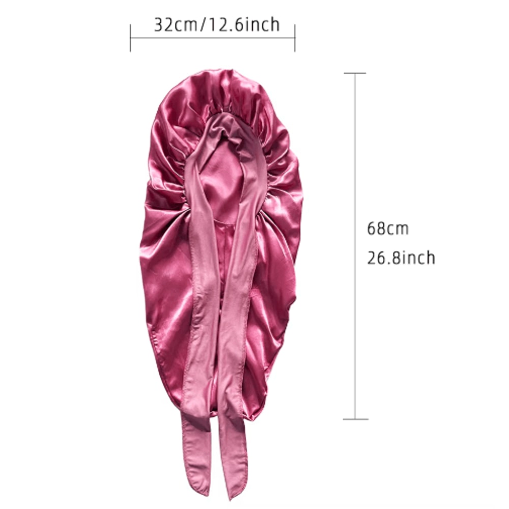 SilkEase Long Satin Bonnet Elastic Headband Set For Overnight Hair Protection 9