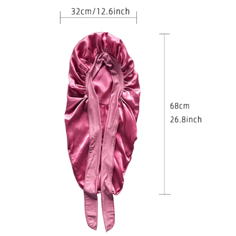 SilkEase Long Satin Bonnet Elastic Headband Set For Overnight Hair Protection 9
