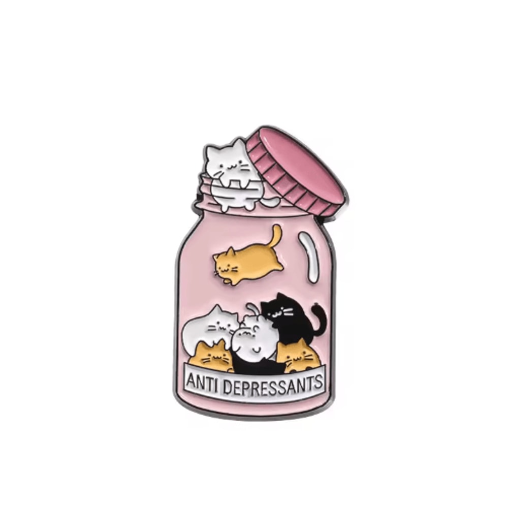 Catitude Jar Of Anti Depressants Enamel Pin Funny Cat Lady Brooch Gift 2