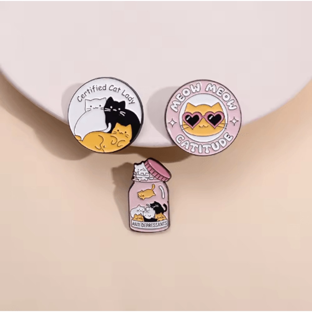 Catitude Jar Of Anti Depressants Enamel Pin Funny Cat Lady Brooch Gift 0