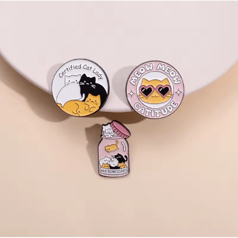 Catitude Jar Of Anti Depressants Enamel Pin Funny Cat Lady Brooch Gift 0
