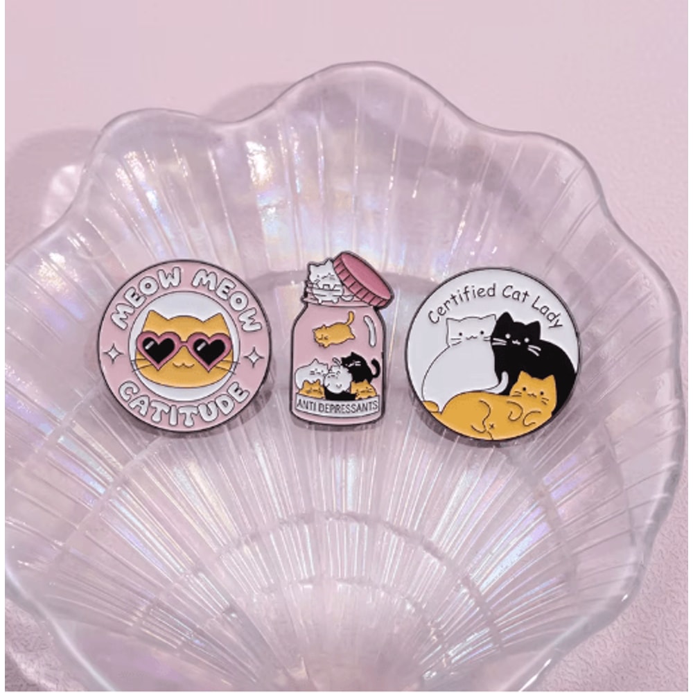 Catitude Jar Of Anti Depressants Enamel Pin Funny Cat Lady Brooch Gift 6