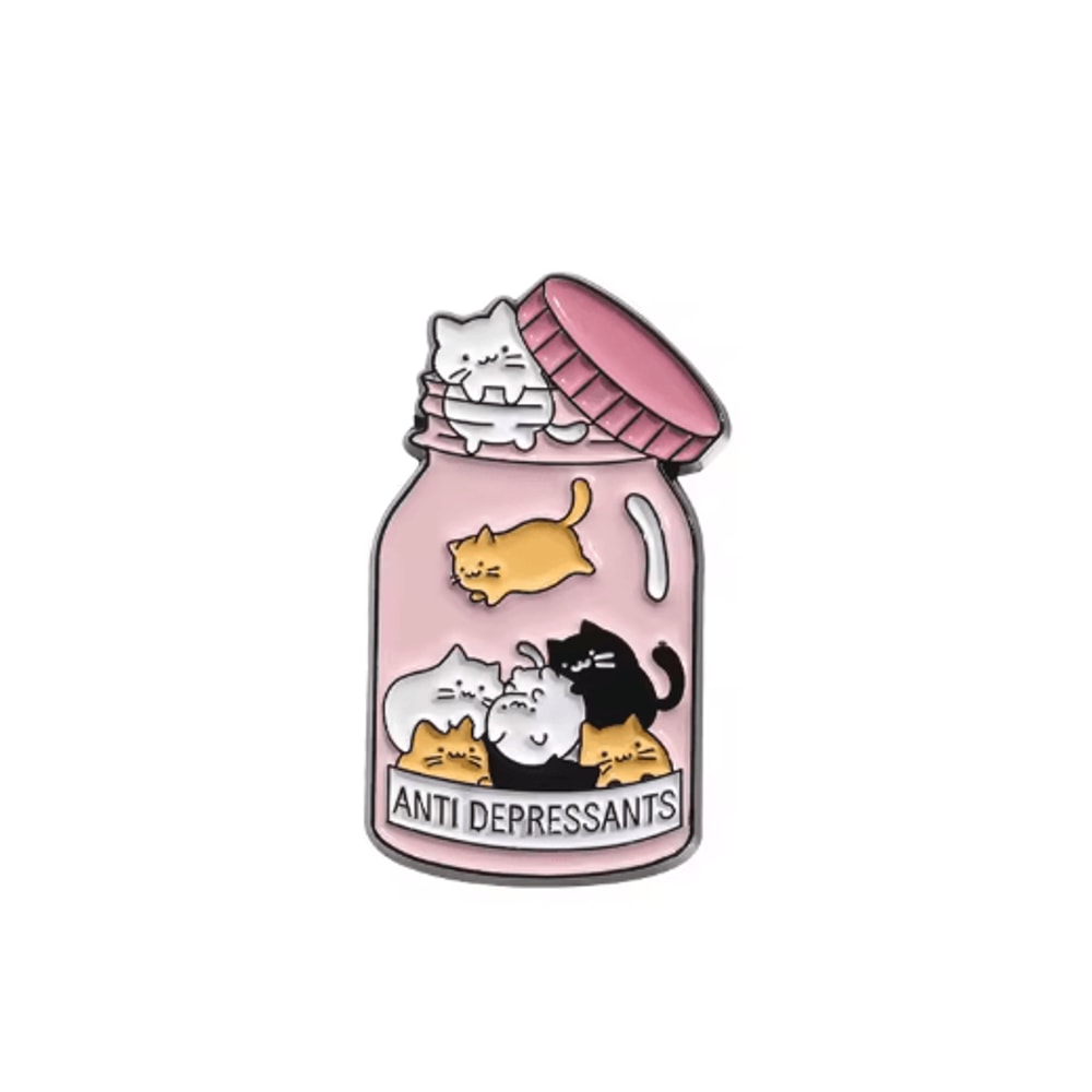 Catitude Jar Of Anti Depressants Enamel Pin Funny Cat Lady Brooch Gift 8