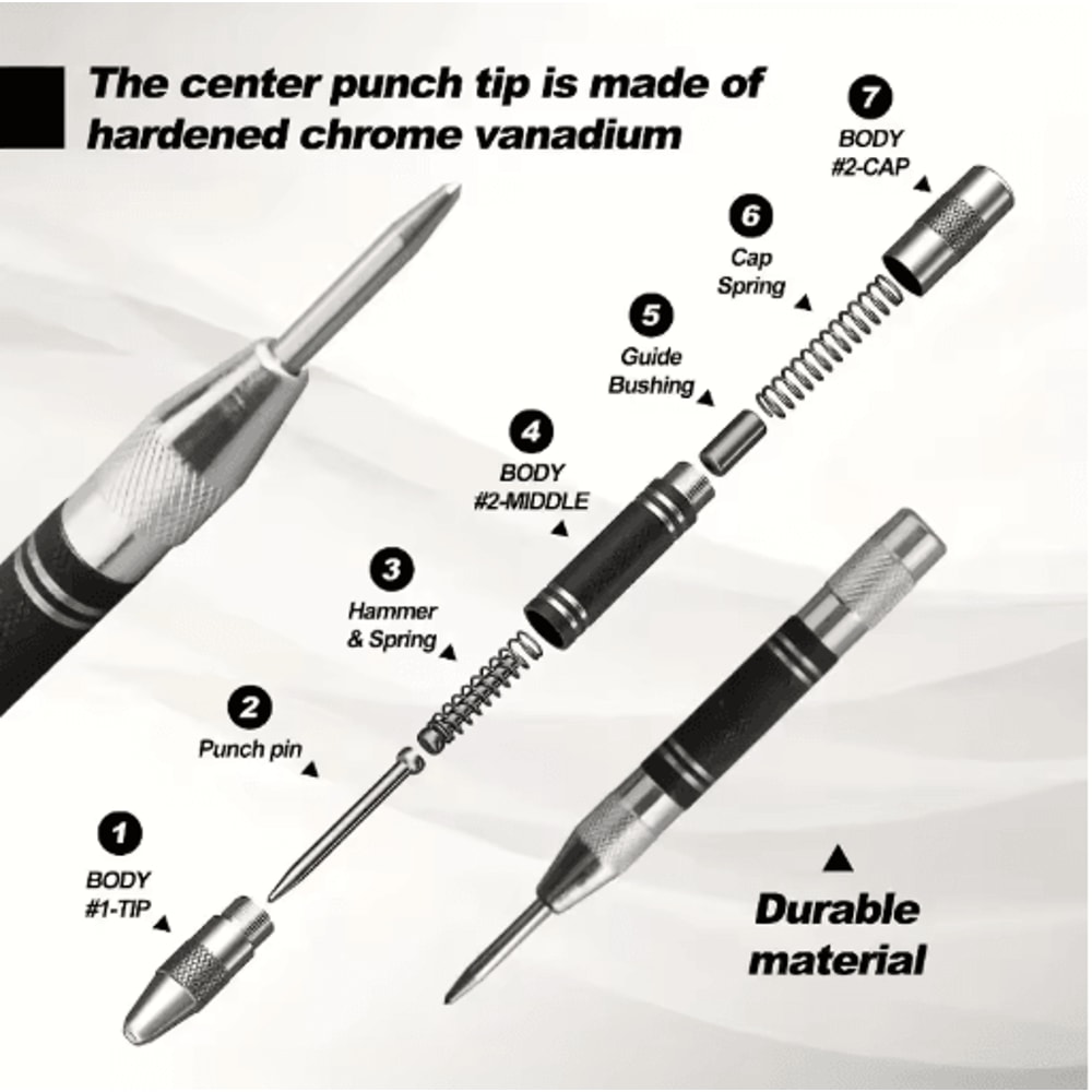 Punch Pro Auto Center Punch Tool Heavy Duty SpringLoaded Drill Locator 6