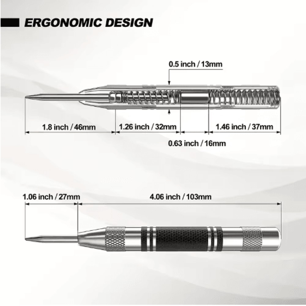 Punch Pro Auto Center Punch Tool Heavy Duty SpringLoaded Drill Locator 7