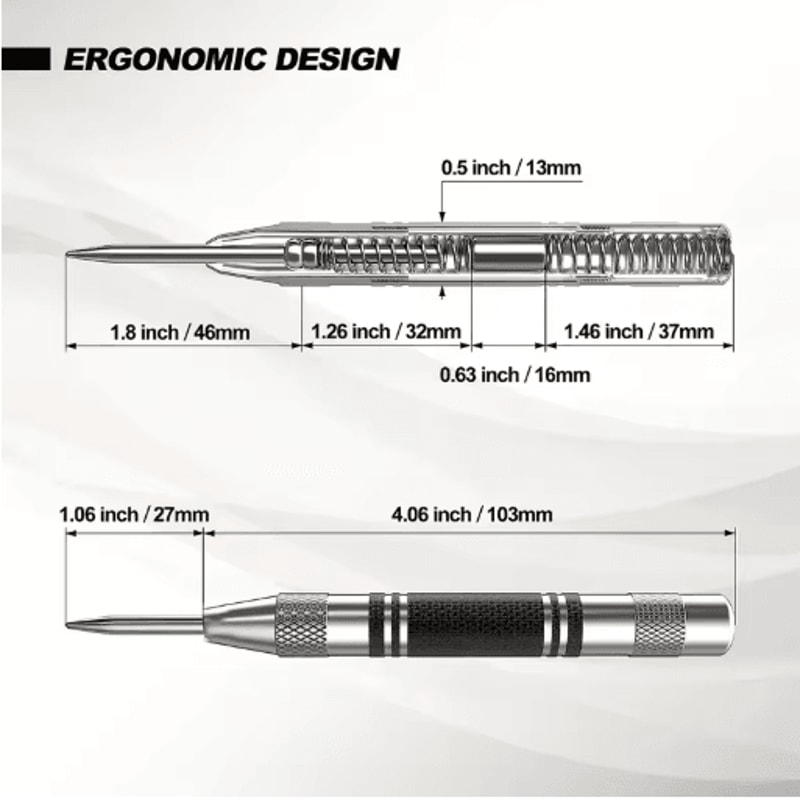 Punch Pro Auto Center Punch Tool Heavy Duty SpringLoaded Drill Locator 7