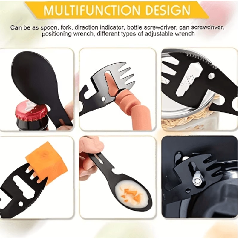 SurvivAll 6 In 1 Camping Spork Tool Whistle Knife Bottle Opener Combo 2